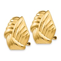 14K 21mm Yellow Gold Ribbed Design Omega Back Non-pierced Earrings view 2