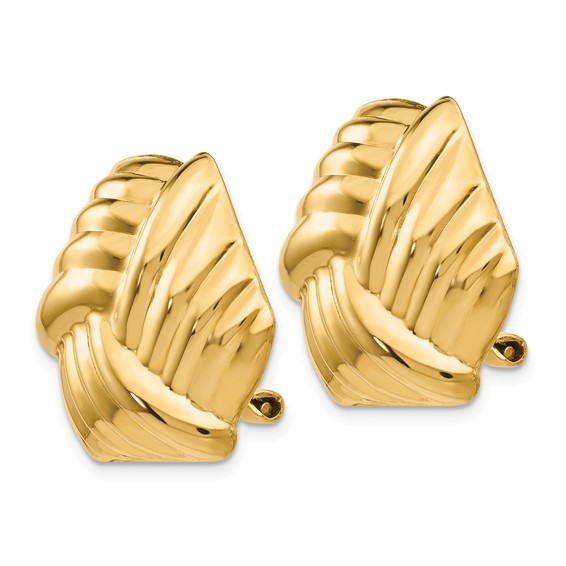 14k 21mm Ribbed Design Omega Back Non-pierced Earrings