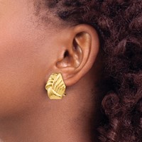14K 21mm Yellow Gold Ribbed Design Omega Back Non-pierced Earrings view 3
