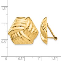 14K 21mm Yellow Gold Ribbed Design Omega Back Non-pierced Earrings view 4