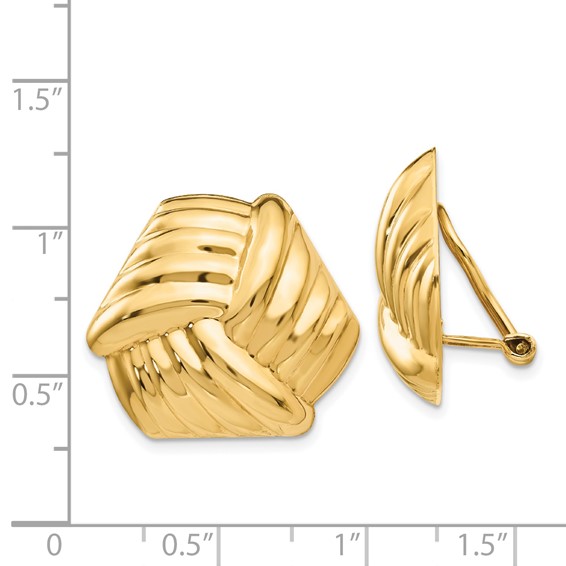 14k 21mm Ribbed Design Omega Back Non-pierced Earrings