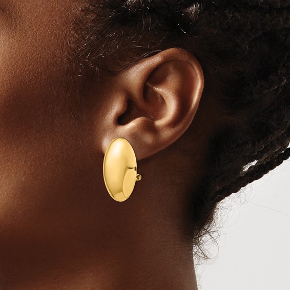 14k 24mm Polished Circle Omega Back Non-pierced Earrings