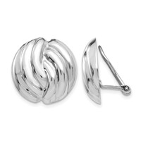 14K White Gold 19mm Polished Swirl Omega Back Non-pierced Earrings view 1