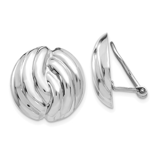 14k White Gold 19mm Polished Swirl Omega Back Non-pierced Earrings