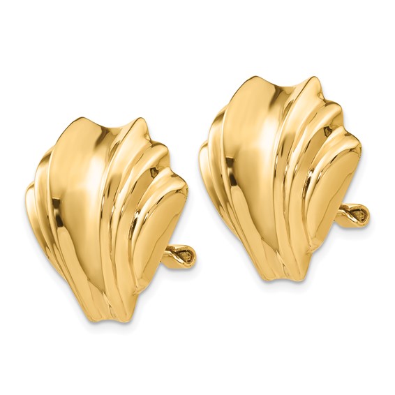 14k Polished Fan Omega Back Non-pierced Earrings