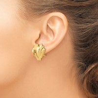 14K Yellow Gold Polished Fan Omega Back Non-pierced Earrings view 3