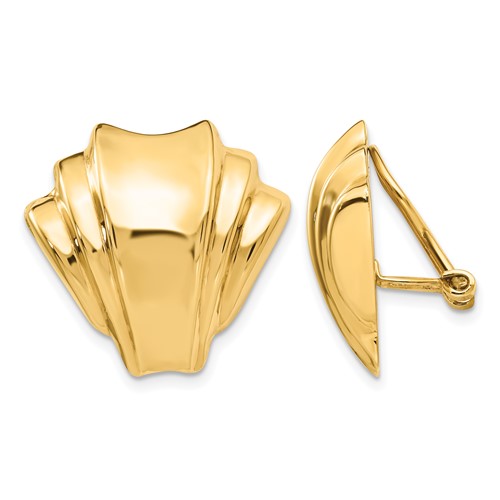 14K Yellow Gold Polished Fan Omega Back Non-pierced Earrings