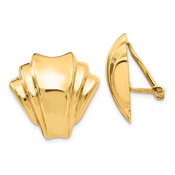 14k Polished Fan Omega Back Non-pierced Earrings