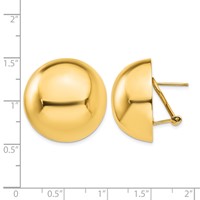 14K 24mm Yellow Gold Polished Half Ball Omega Back Post Earrings view 4
