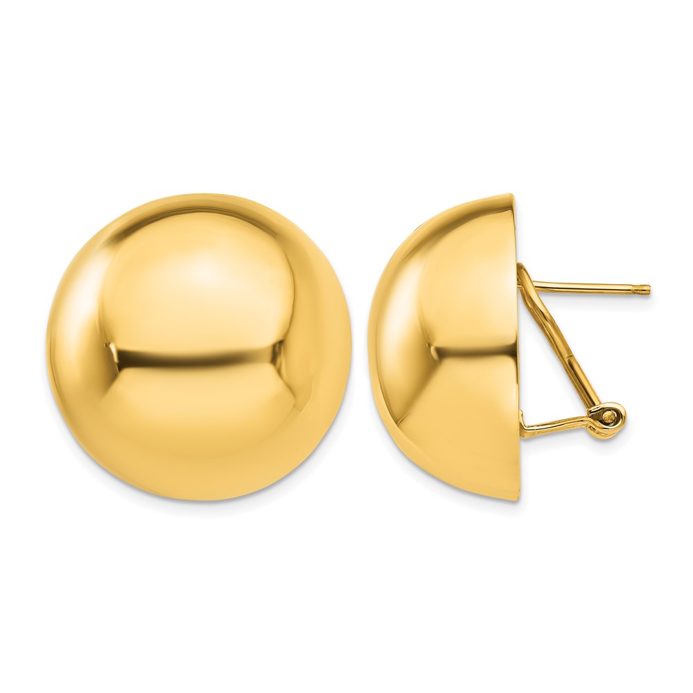 14K 24mm Yellow Gold Polished Half Ball Omega Back Post Earrings