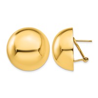 14K 24mm Yellow Gold Polished Half Ball Omega Back Post Earrings view 1