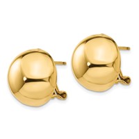 14K 16mm Yellow Gold Polished Half Ball Omega Back Post Earrings view 2