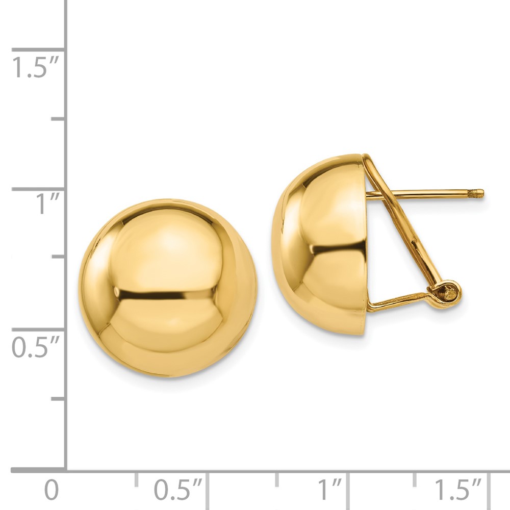 14k Omega Clip 16mm Half Ball Earrings (H920)