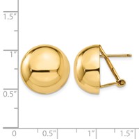 14K 16mm Yellow Gold Polished Half Ball Omega Back Post Earrings view 4