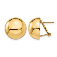 14K 16mm Yellow Gold Polished Half Ball Omega Back Post Earrings view 1