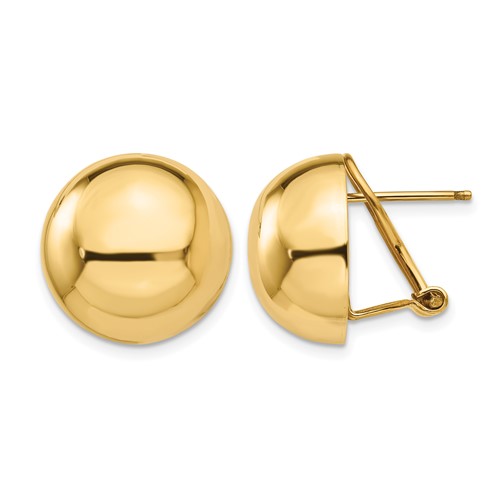 14K 16mm Yellow Gold Polished Half Ball Omega Back Post Earrings