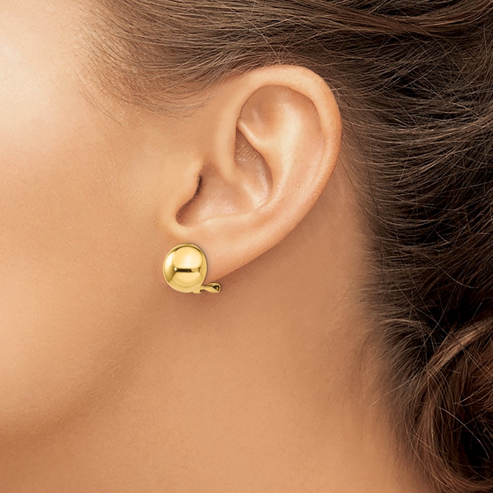 14k Omega Clip 12mm Half Ball Earrings (H921)