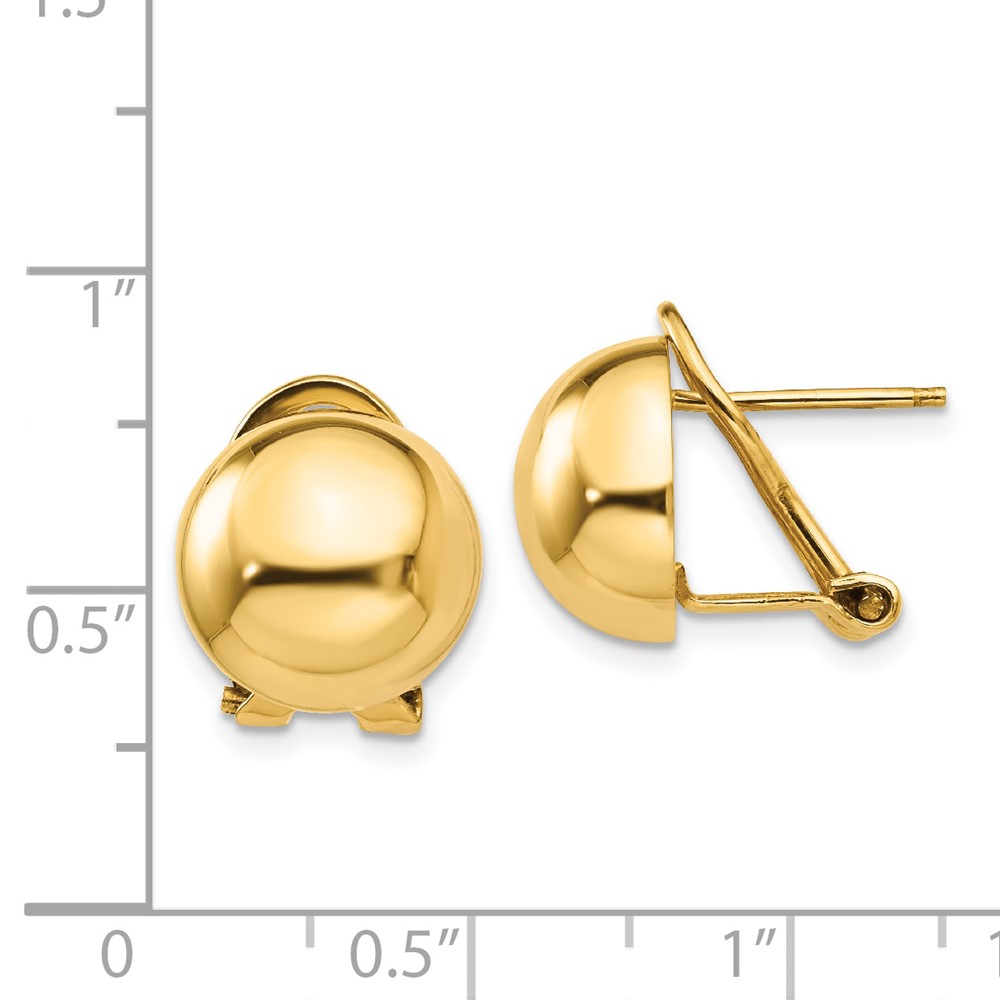 14k Omega Clip 12mm Half Ball Earrings (H921)