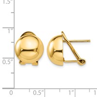 14K 12mm Yellow Gold Polished Half Ball Omega Back Post Earrings view 4