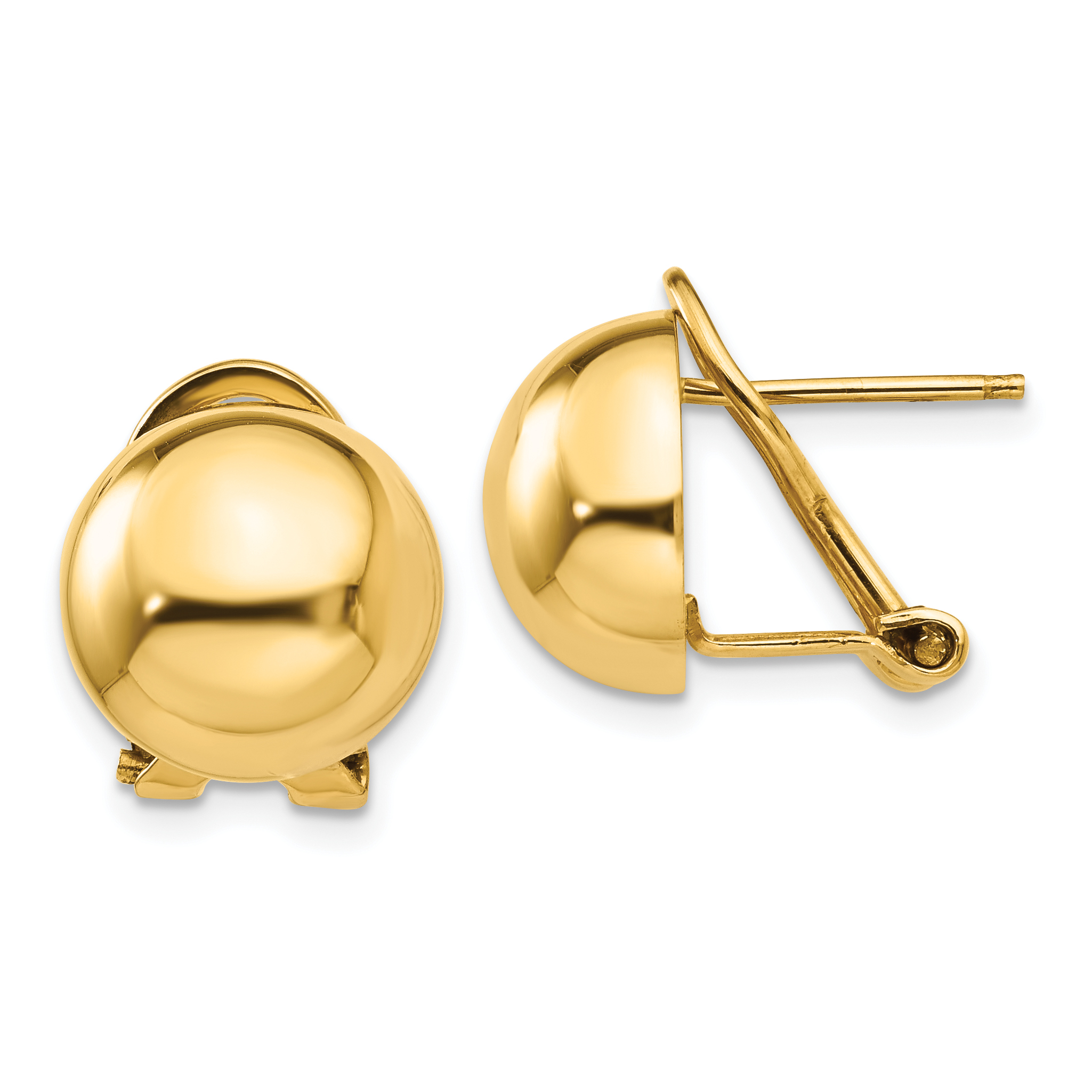 14k Omega Clip 12mm Half Ball Earrings (H921)