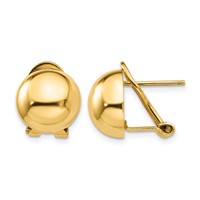 14K 12mm Yellow Gold Polished Half Ball Omega Back Post Earrings view 1
