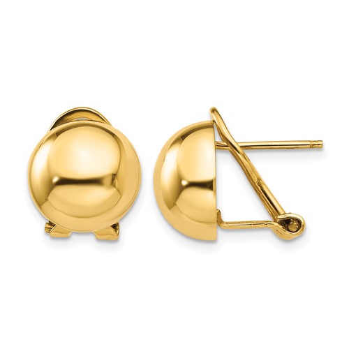14K 12mm Yellow Gold Polished Half Ball Omega Back Post Earrings