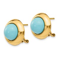 14K Yellow Gold Reconstituted Turquoise Cabochon 16mm Omega Back Earrings view 2