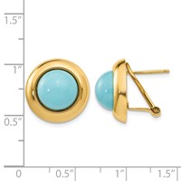 14K Yellow Gold Reconstituted Turquoise Cabochon 16mm Omega Back Earrings view 4