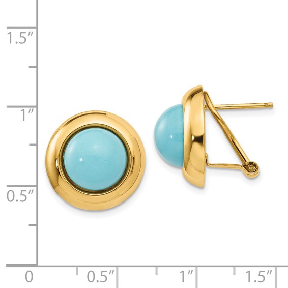 14k Reconstituted Turquoise Cabochon 16mm Omega Back Earrings