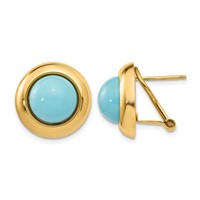 14K Yellow Gold Reconstituted Turquoise Cabochon 16mm Omega Back Earrings view 1