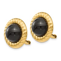 14K Yellow Gold Omega Clip Black Onyx Cabochon 16mm Non-Pierced Earrings view 2
