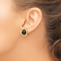 14K Yellow Gold Omega Clip Black Onyx Cabochon 16mm Non-Pierced Earrings view 3