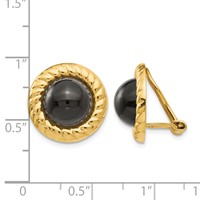 14K Yellow Gold Omega Clip Black Onyx Cabochon 16mm Non-Pierced Earrings view 4