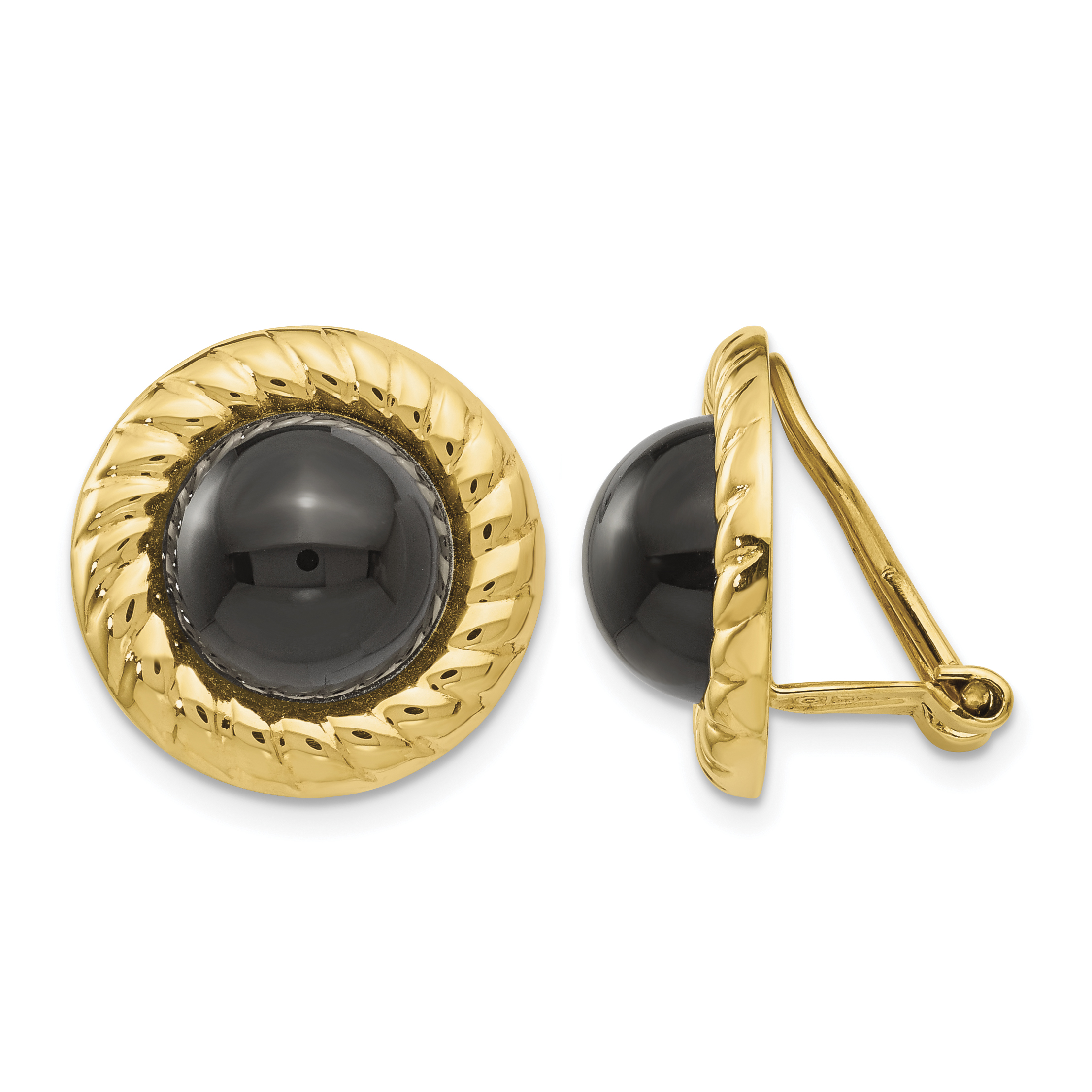 14k Omega Clip Non-Pierced Onyx Earrings (H930)