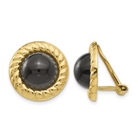 14K Yellow Gold Omega Clip Black Onyx Cabochon 16mm Non-Pierced Earrings view 1