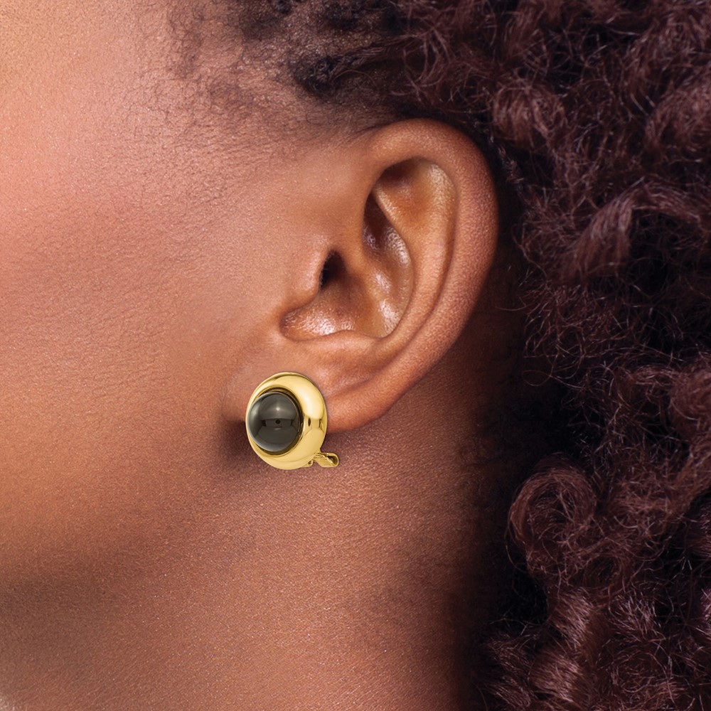 14k Omega Clip Onyx Non-pierced Earrings (H938)