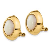 14K Yellow Gold Omega Clip Mother of Pearl Cabochon 16mm Non-pierced Earrings view 2