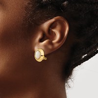 14K Yellow Gold Omega Clip Mother of Pearl Cabochon 16mm Non-pierced Earrings view 3