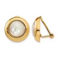 14K Yellow Gold Omega Clip Mother of Pearl Cabochon 16mm Non-pierced Earrings view 1