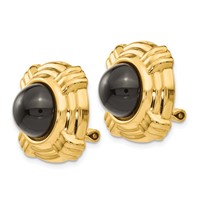 14K Yellow Gold Omega Clip Black Onyx Cabochon 18mm Non-pierced Earrings view 2