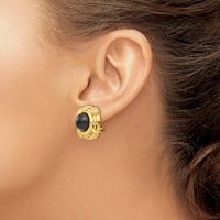14K Yellow Gold Omega Clip Black Onyx Cabochon 18mm Non-pierced Earrings view 3