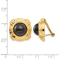 14K Yellow Gold Omega Clip Black Onyx Cabochon 18mm Non-pierced Earrings view 4