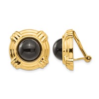 14K Yellow Gold Omega Clip Black Onyx Cabochon 18mm Non-pierced Earrings view 1