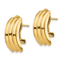 14K Yellow Gold 8.5x 20mm Polished Ribbed Omega Back Post Earrings view 2