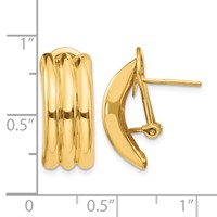 14K Yellow Gold 8.5x 20mm Polished Ribbed Omega Back Post Earrings view 4