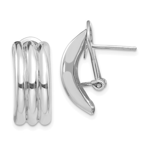 14k White Gold 8.5x20mm Polished Ribbed Omega Back Post Earrings