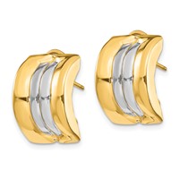 14K and White Rhodium 11.75x 20mm Striped Omega Back Post Earrings view 2