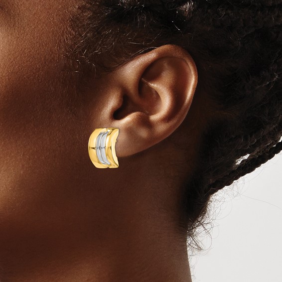 14k and White Rhodium 11.75x20mm Striped Omega Back Post Earrings