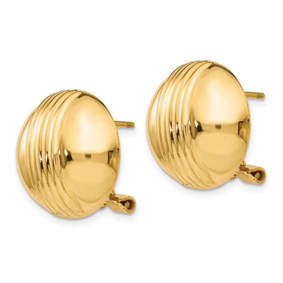 14k 16mm Ribbed Domed Omega Back Post Earrings