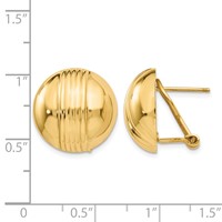 14K 16mm Yellow Gold Ribbed Domed Omega Back Post Earrings view 4